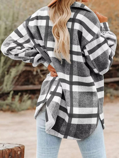 Plaid Button-Down Long Sleeve Jacket