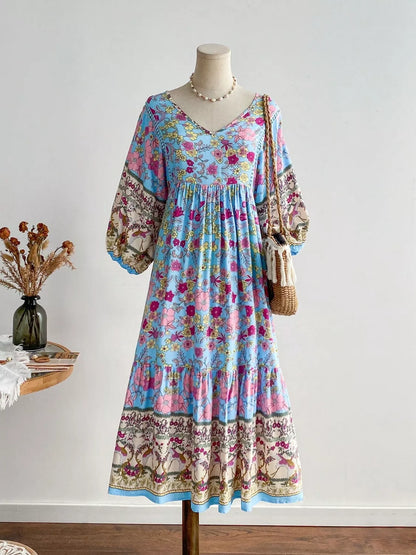 Plus Size Floral Print V-Neck Dress