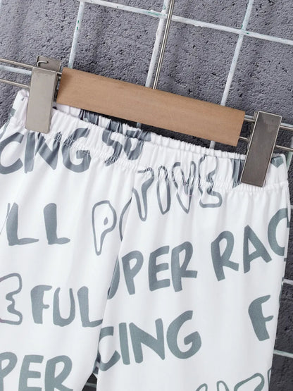 Children's Round Neck Cartoon Graphic T-Shirt and Shorts Set