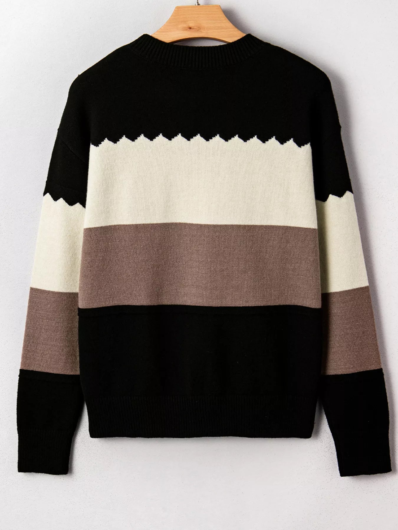 Color Block Crew Neck Drop Shoulder Sweater