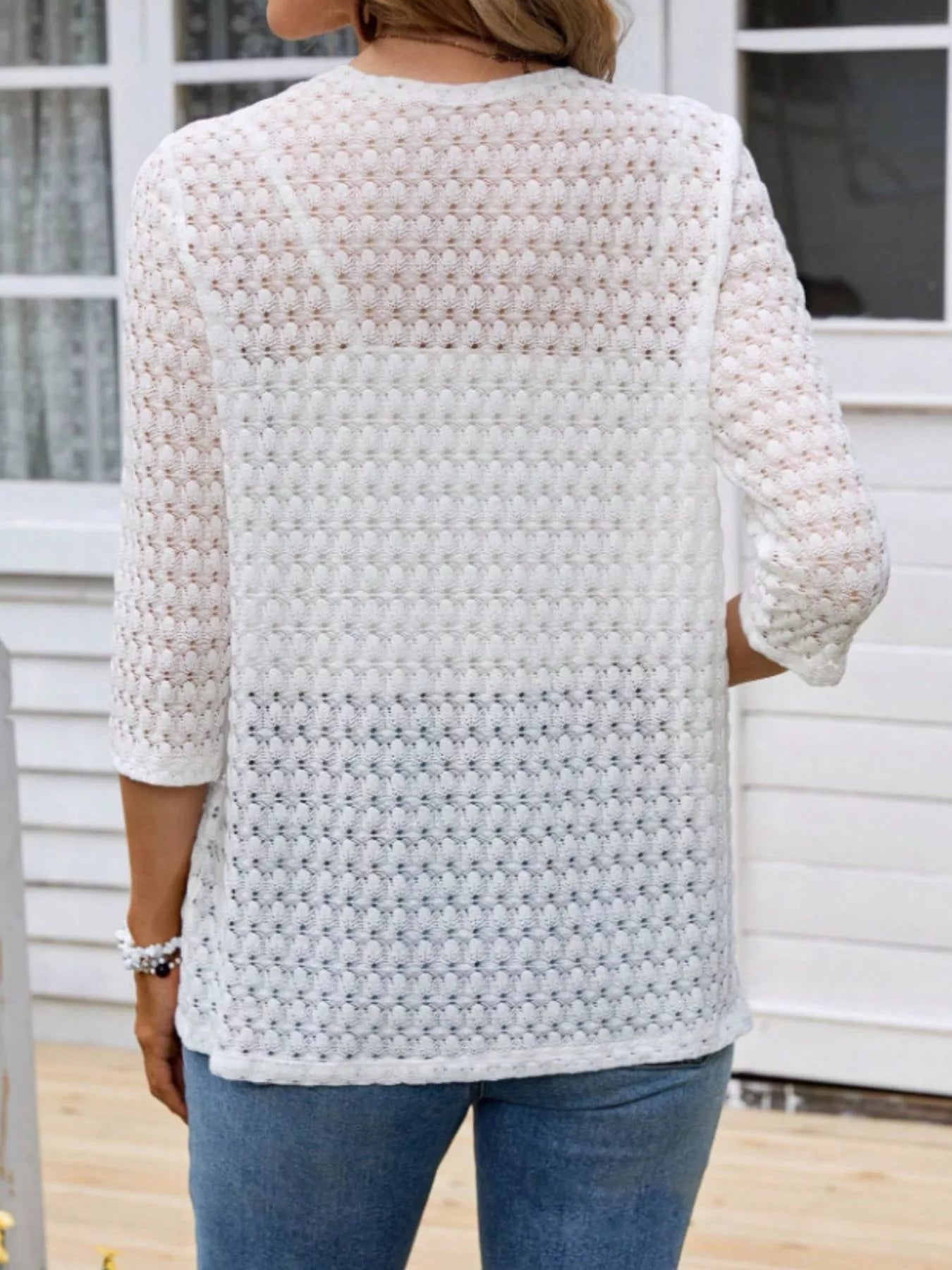 Open Front 3/4 Sleeve Cardigan