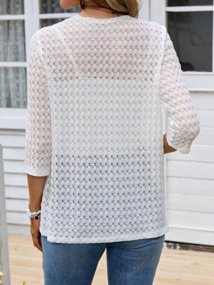 Open Front 3/4 Sleeve Cardigan