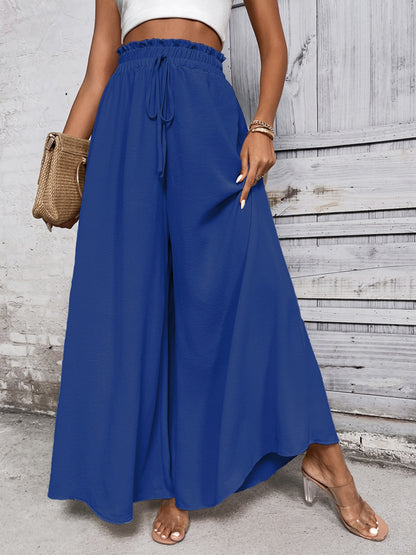 Tied High Waist Wide Leg Pants Royal Blue