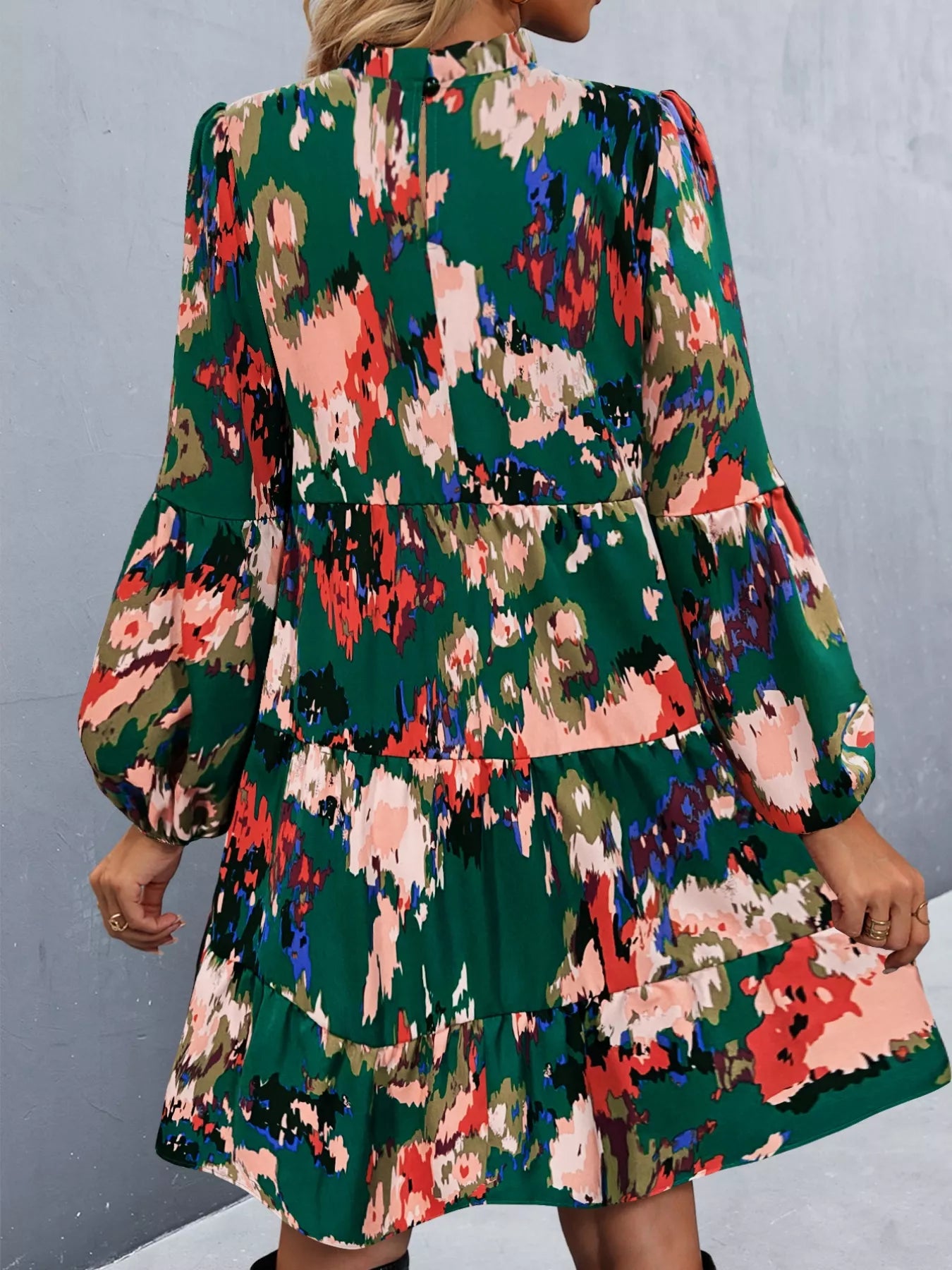 Printed Balloon Sleeve Mini Dress