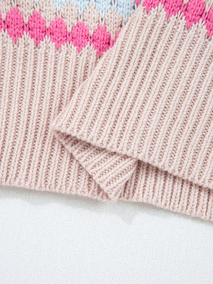 Stripe Eyelet Patterned Drop Shoulder Sweater