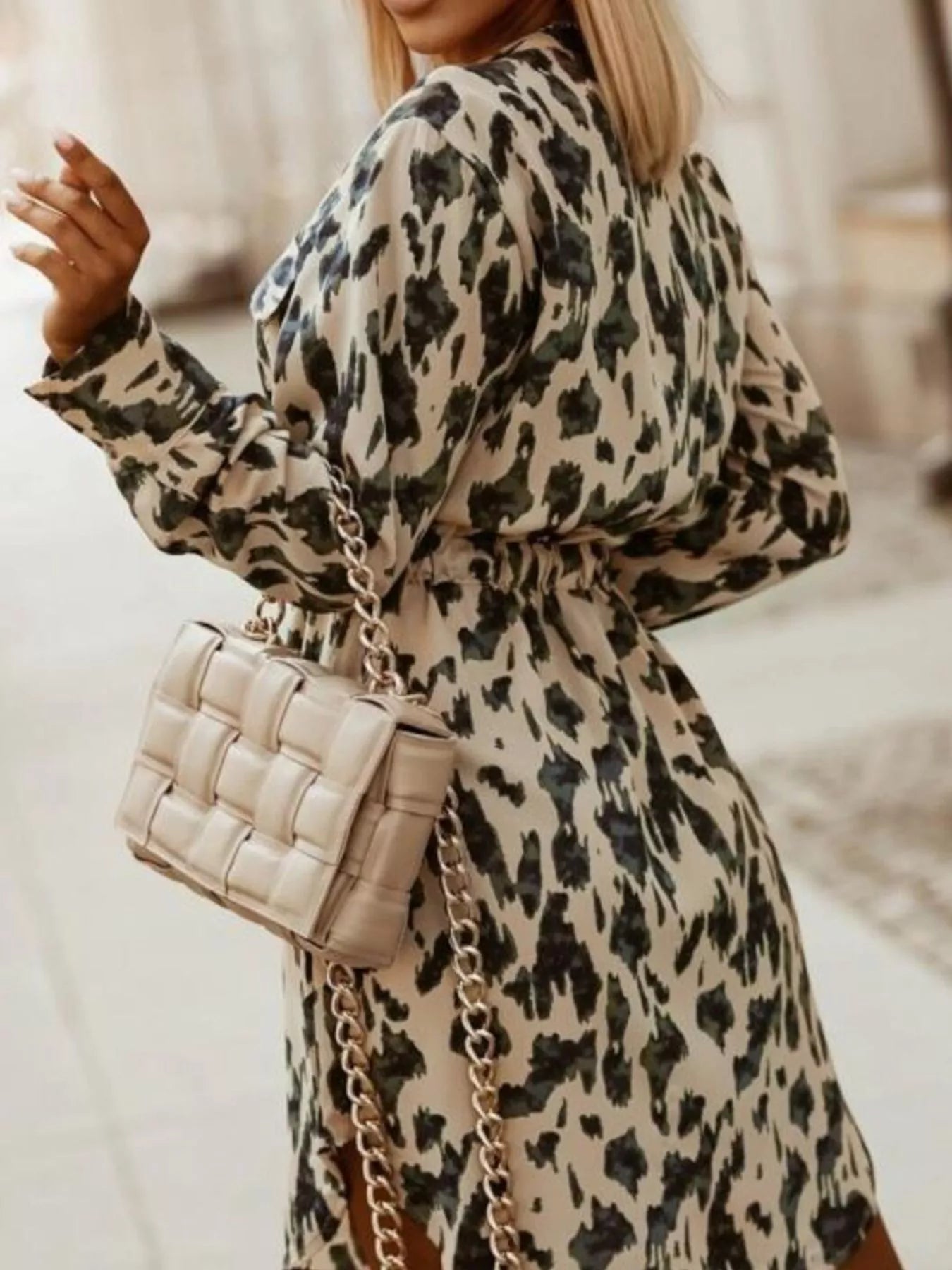 Printed Button Front Long Sleeve Dress