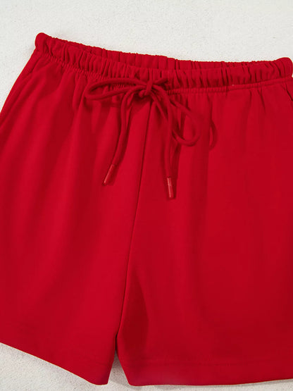 Striped Collar Patchwork Satin Bow Sweatshirt and Shorts Set