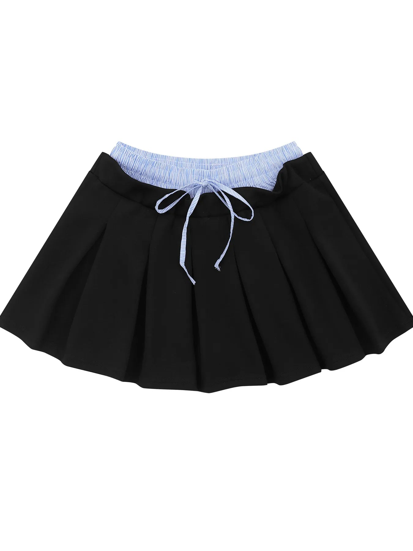 Drawstring Pleated Mini Skirt Black