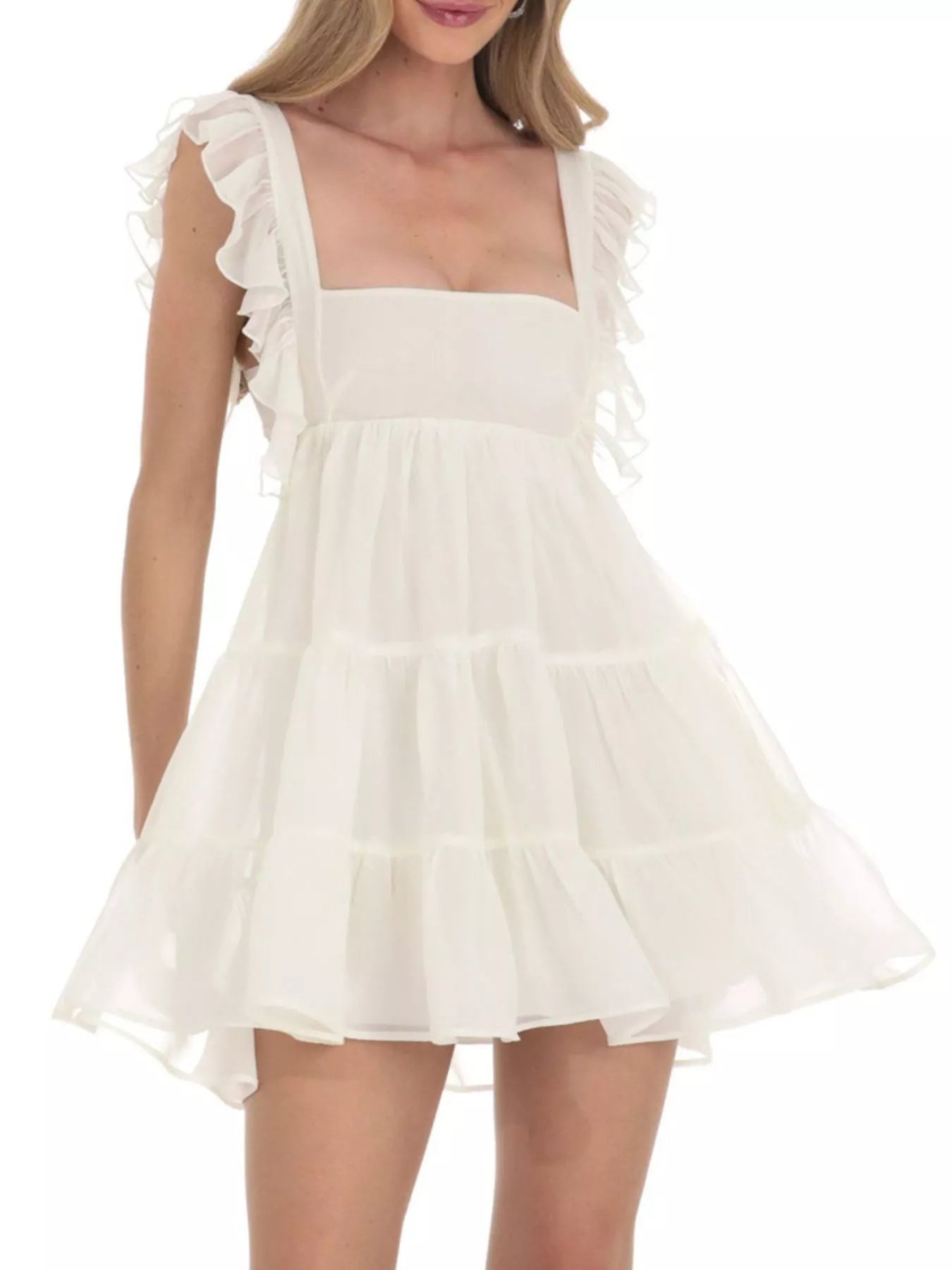 Ruffled Square Neck Tiered Dress