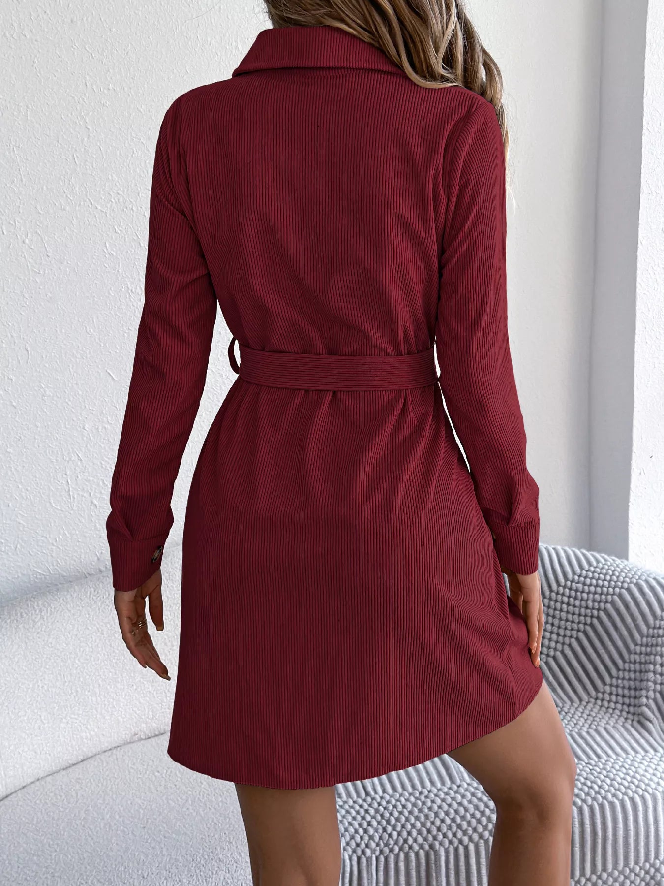 Button-Front Corduroy Shirt Dress
