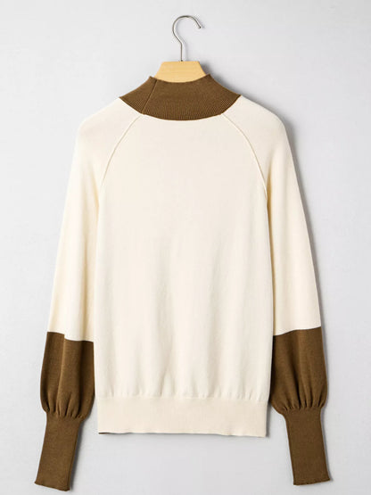 Color Block Mock Neck Long Sleeve Sweater