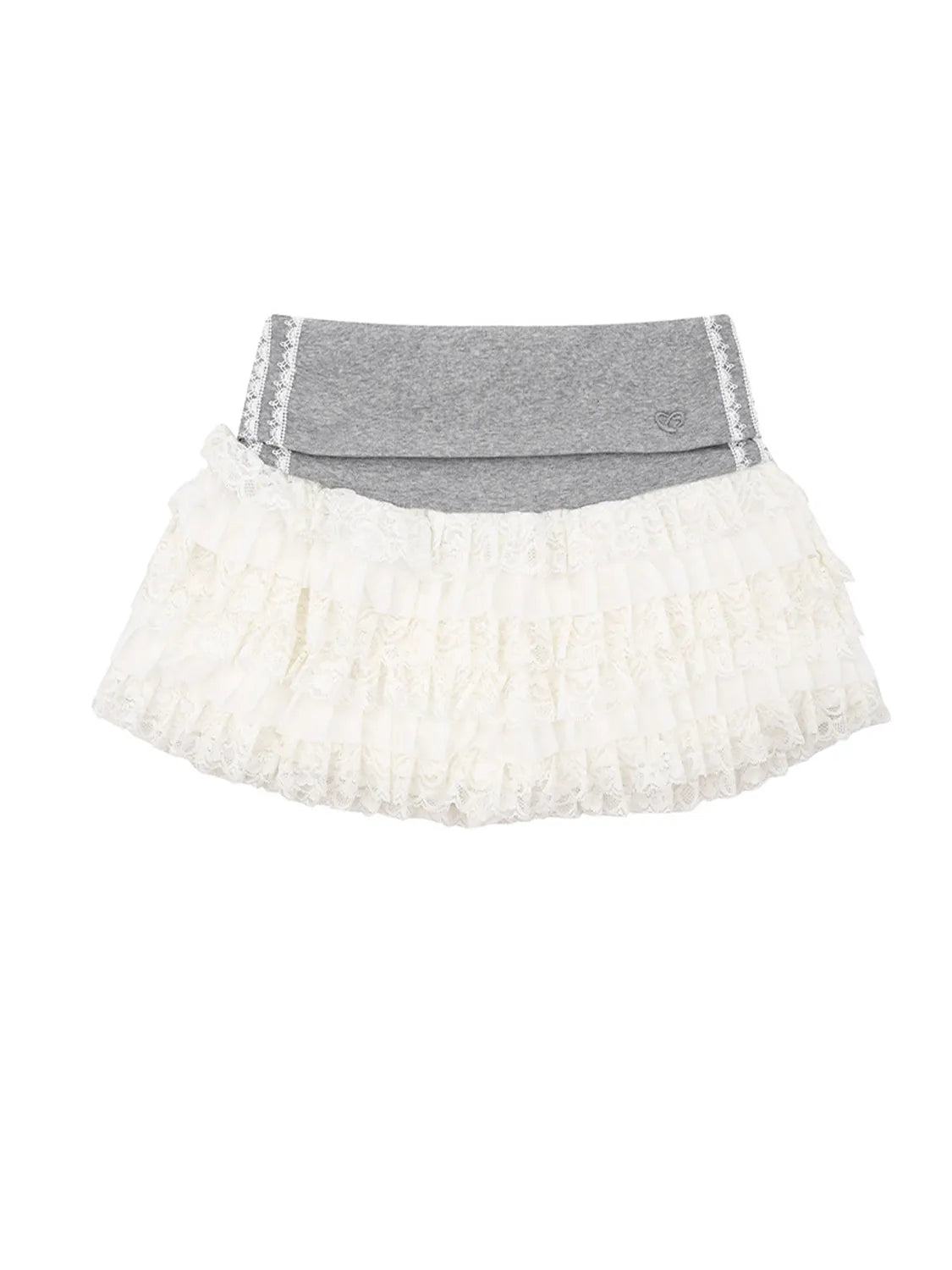 Layered Tulle Mini Skirt with Contrast Waistband Light Gray
