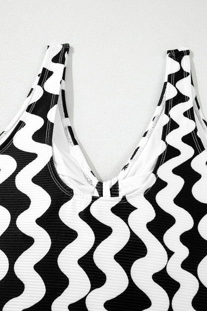 Tied Front Contrast Striped One-Piece Swimsuit