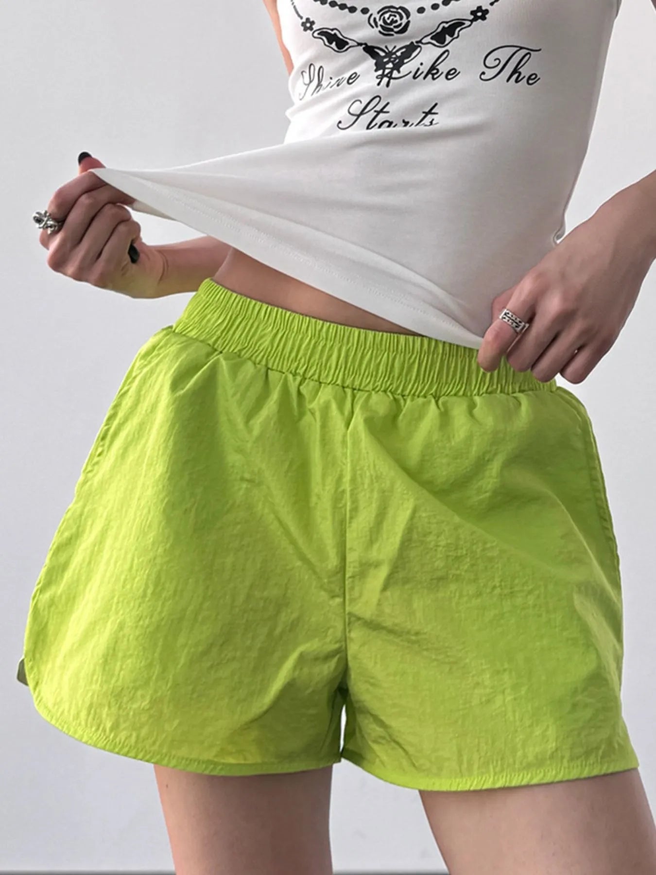 Elastic Waist Active Shorts Green