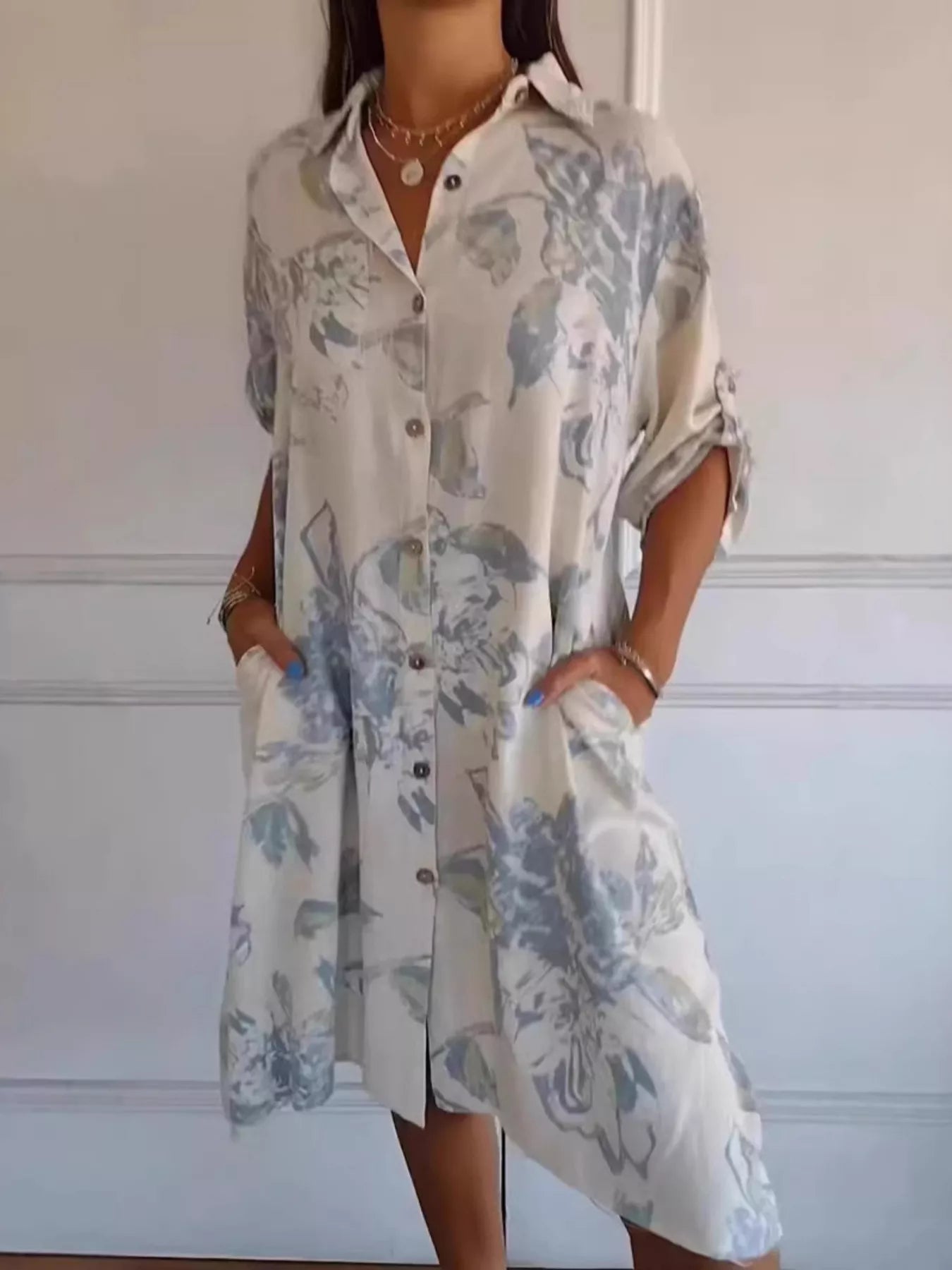Full Size Floral Print Button-Up Shirt Dress Plus Size