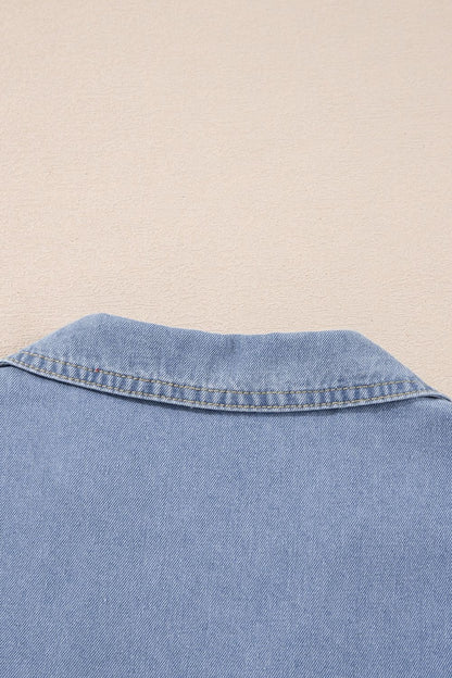 Lapel Neck Cap Sleeve Denim Babydoll Dress