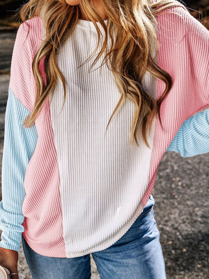 Color Block Corded Long Sleeve Top
