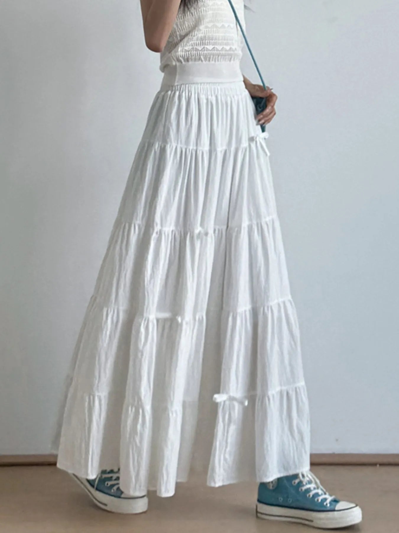 Tiered Elastic Waist Maxi Skirt