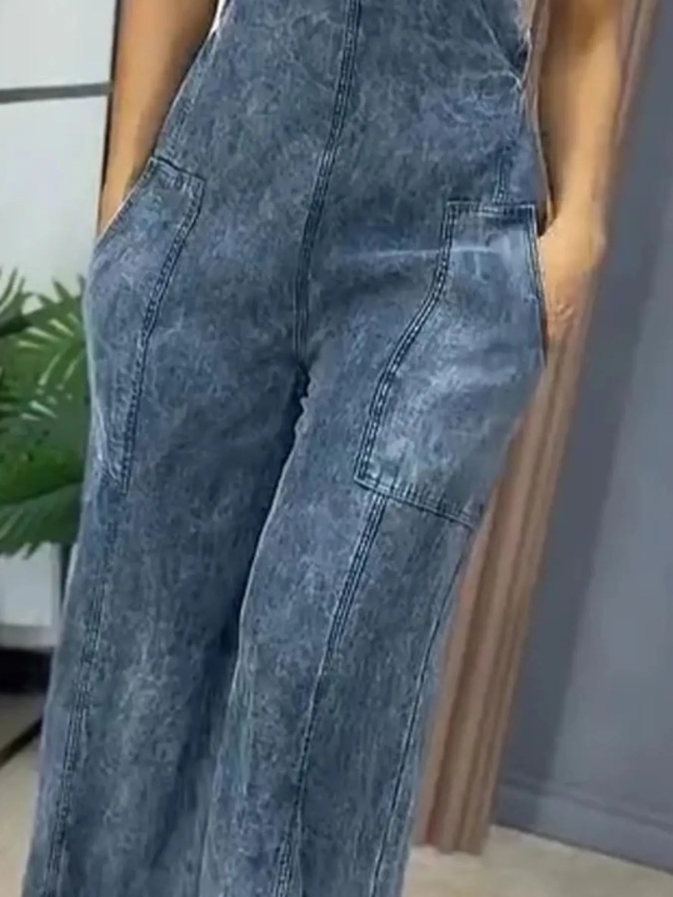 Full Size Wide Leg Washed Denim Overalls Plus Size