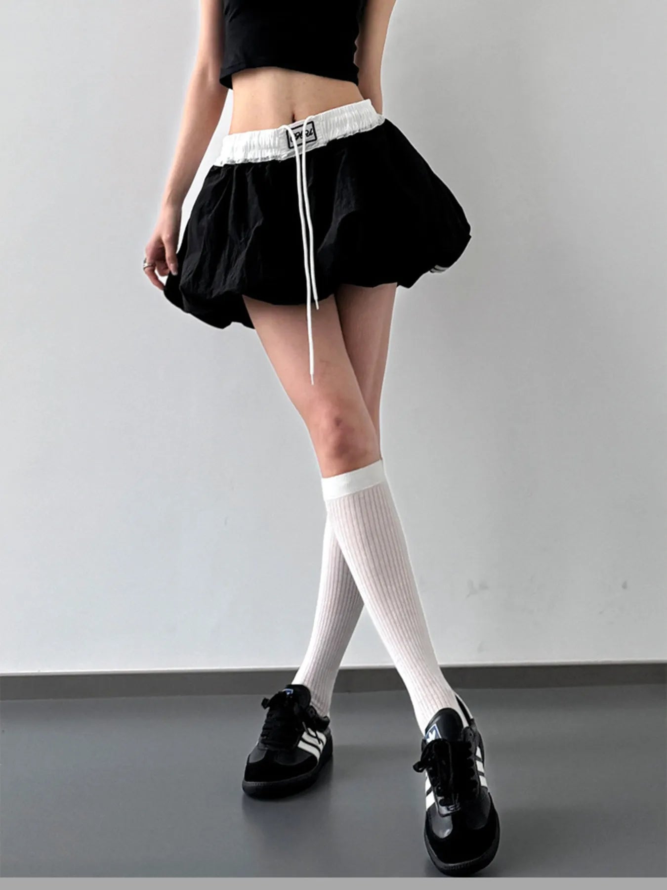 Drawstring Mini Skirt with Contrast Waistband
