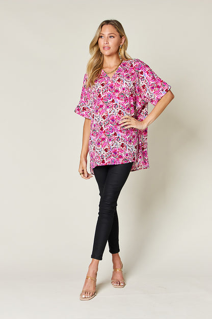 Printed V-Neck Short Sleeve Top