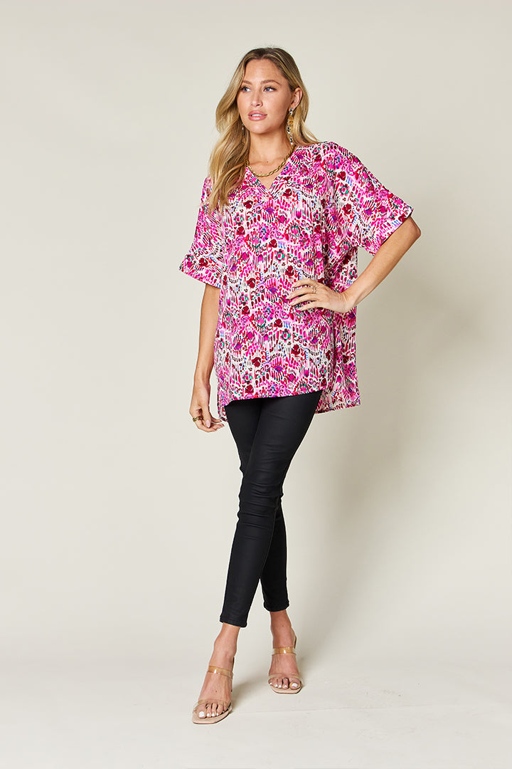 Printed V-Neck Short Sleeve Top
