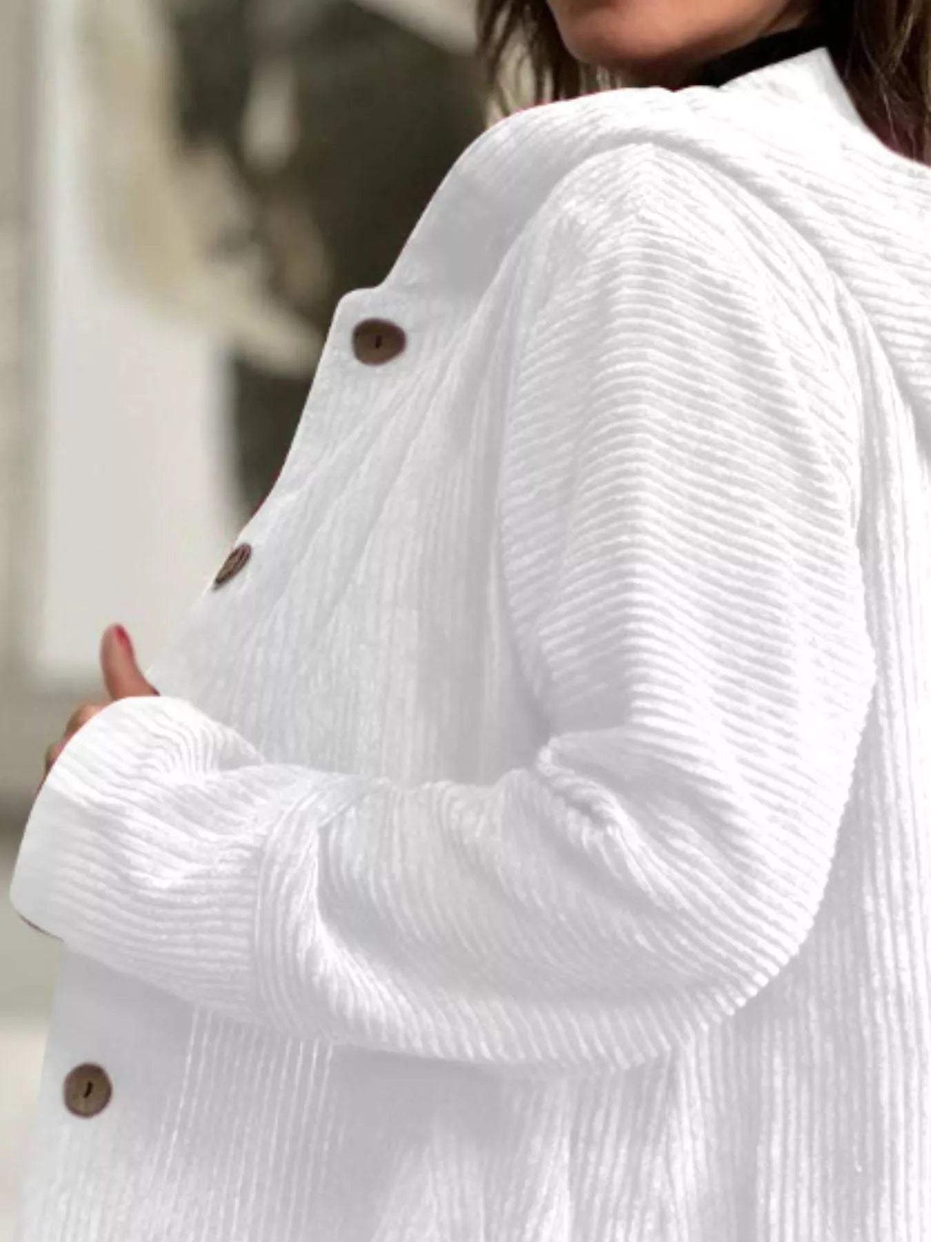 Full Size Corduroy Button Up Hooded Jacket Plus Size