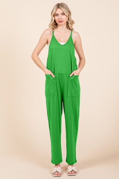 Culture Code Full Size Sleeveless Jumpsuit with Pockets Fresh Green
