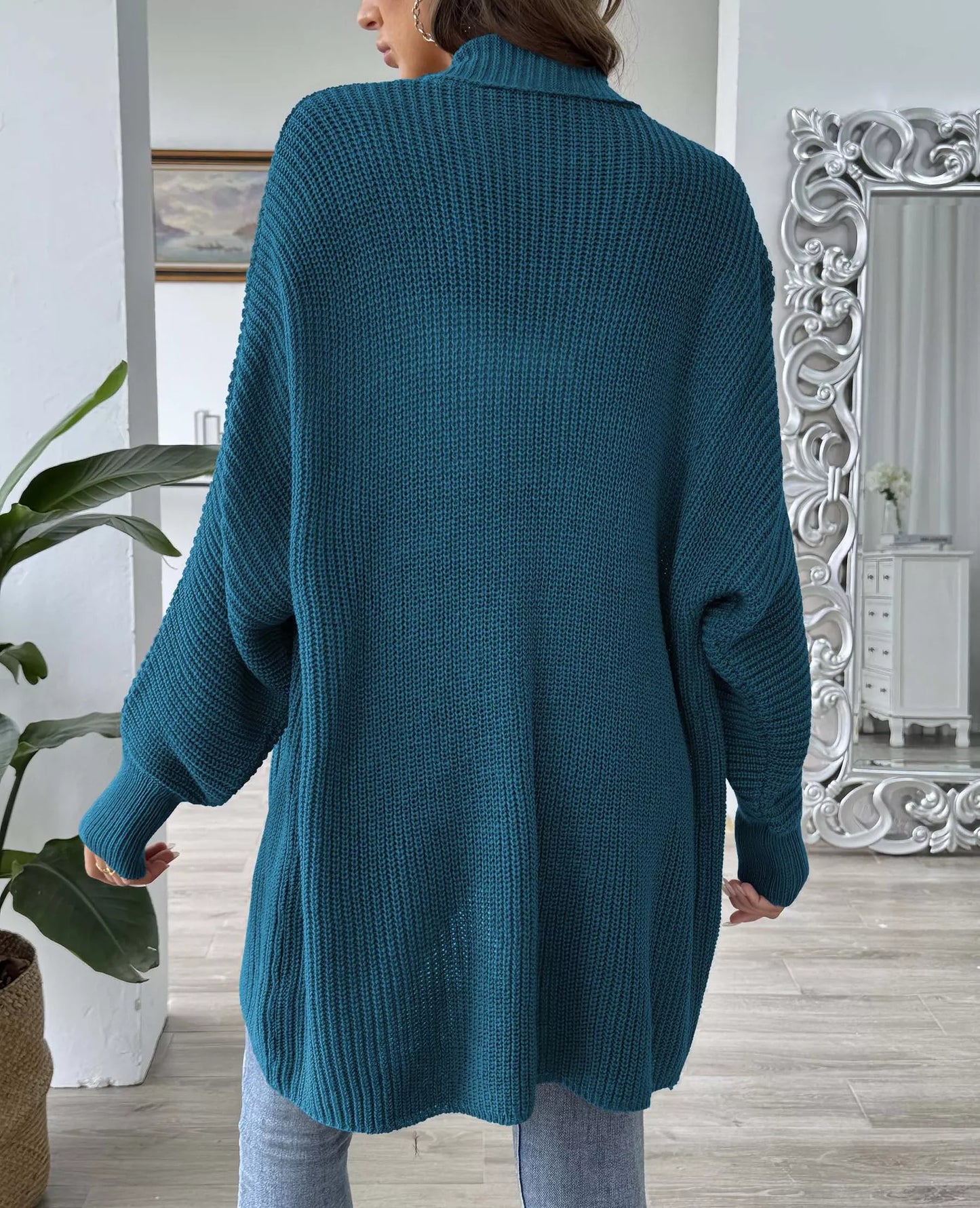 Open Front Ribbed Knit Cardigan