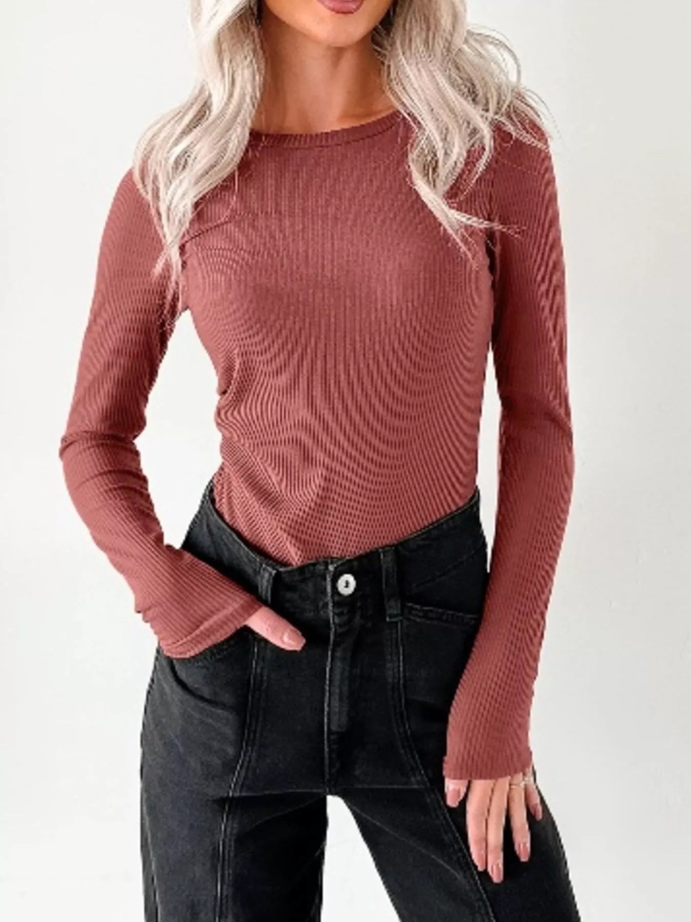 Ribbed Long Sleeve Fitted Bodysuit