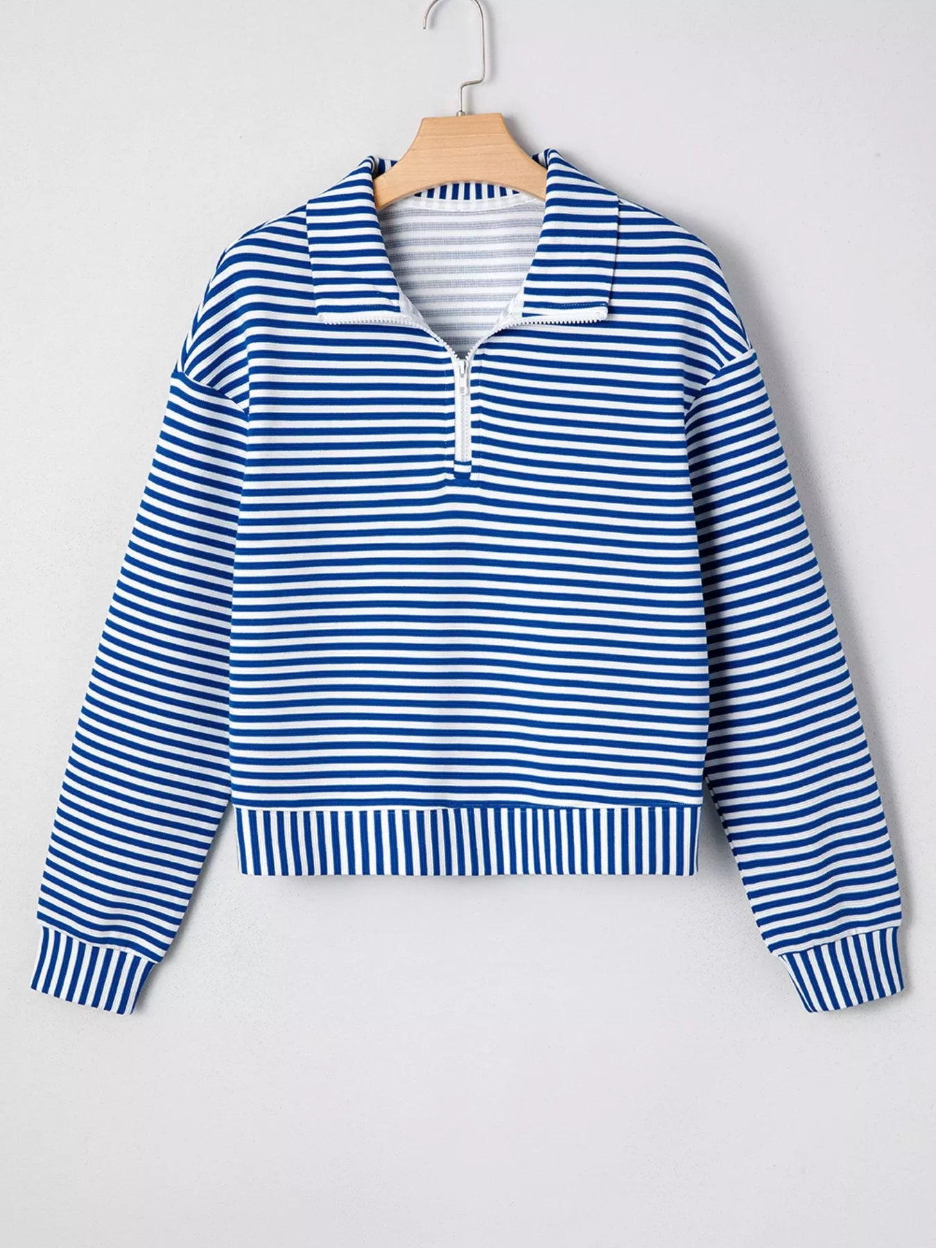Stripe Quarter Zip Collar Long Sleeve Top