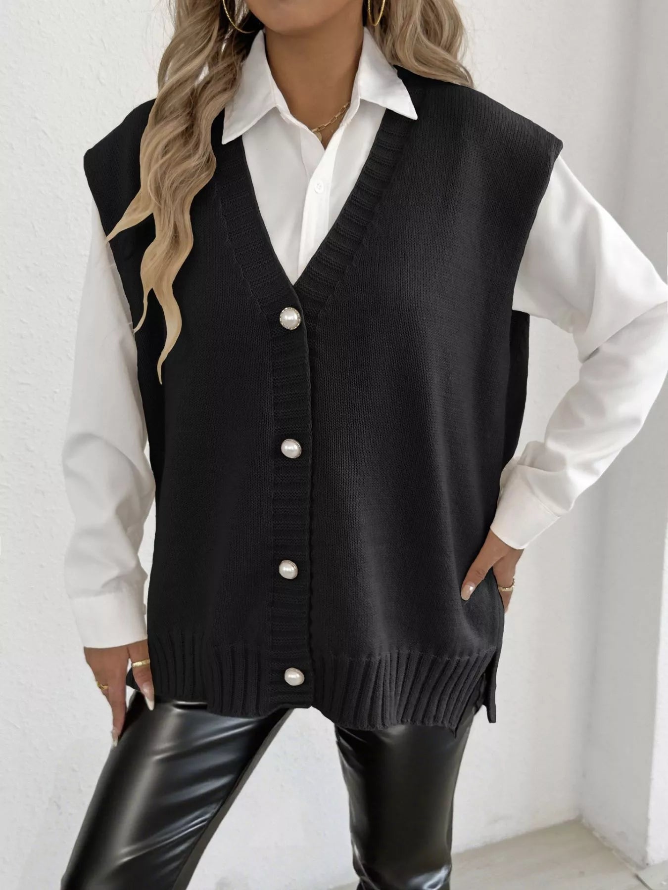Button-Down Button Up Sweater Vest