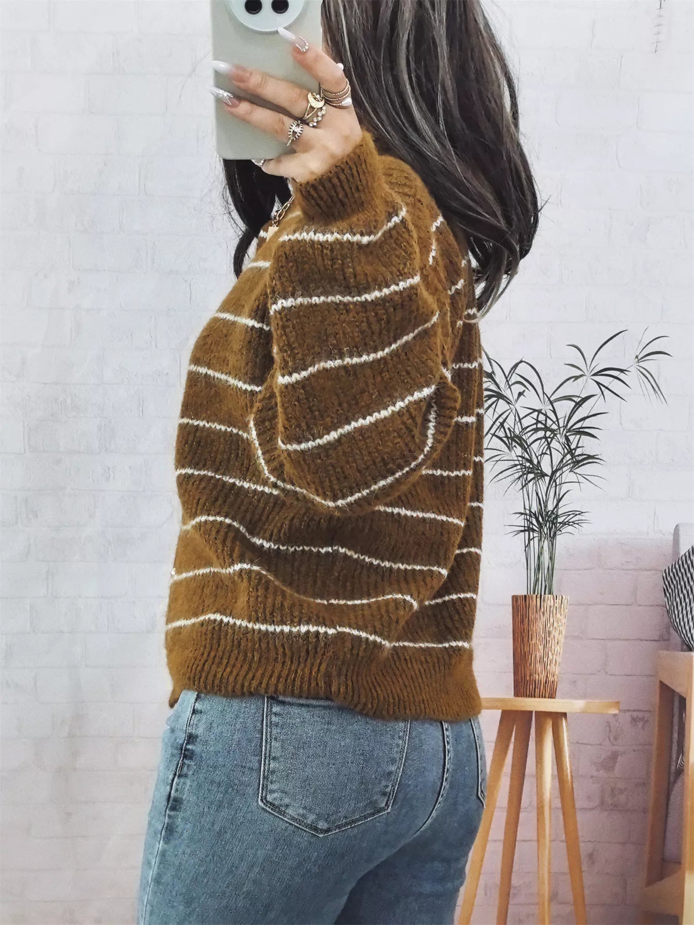 Striped Button Up Long Sleeve Cardigan