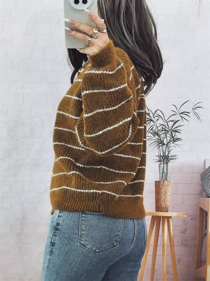 Striped Button Up Long Sleeve Cardigan