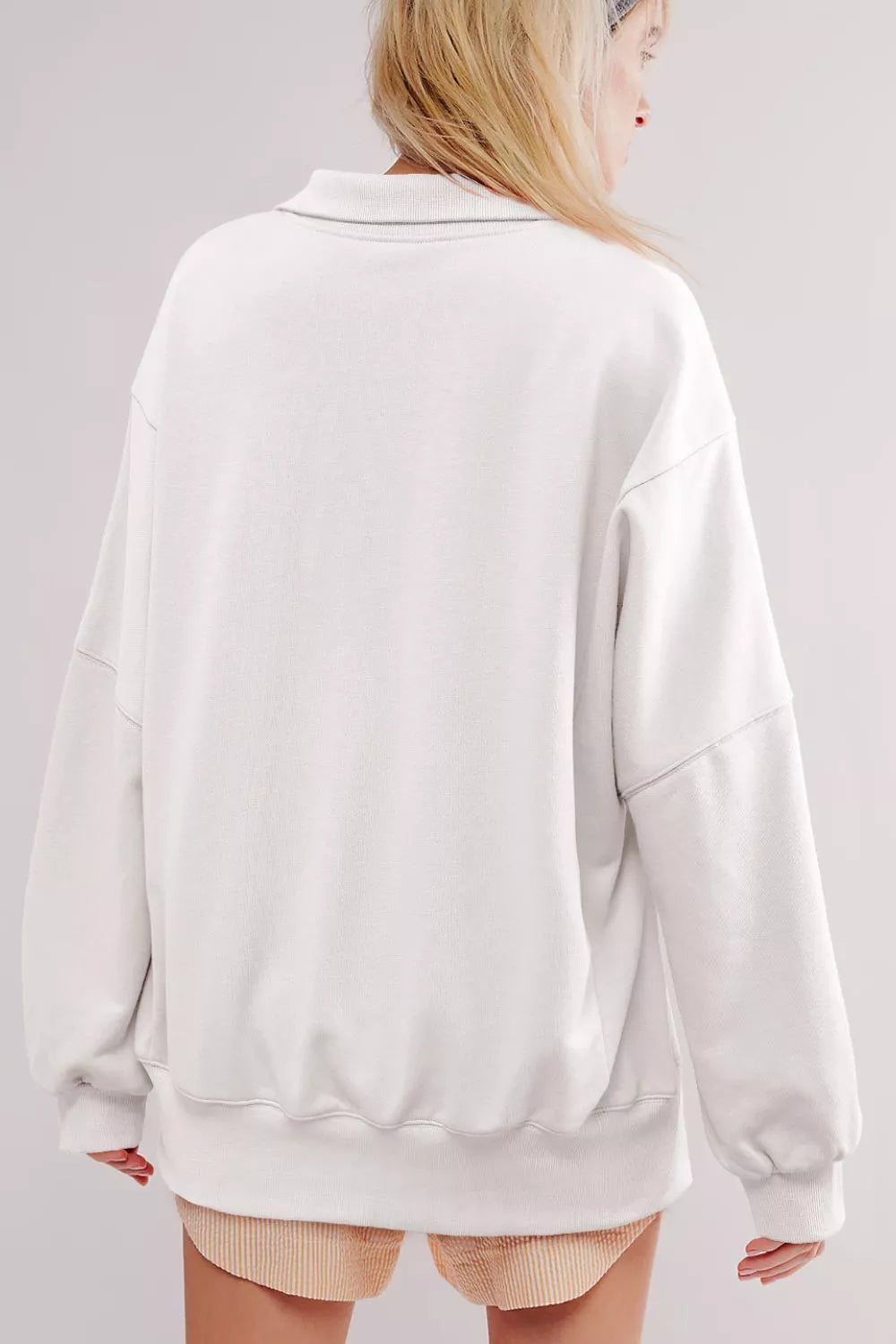 uttoned Collared Raw Detail High Low Baggy Sweatshirt with Slits