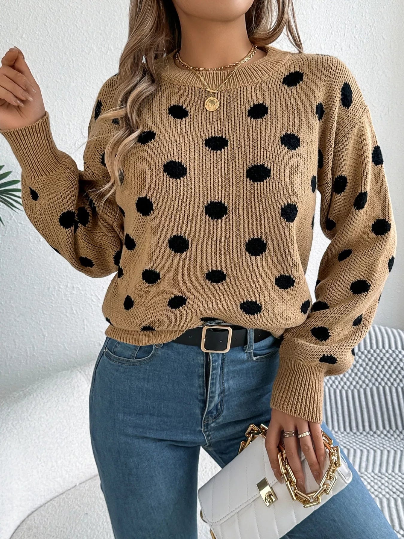 Polka Dot Round Neck Sweater