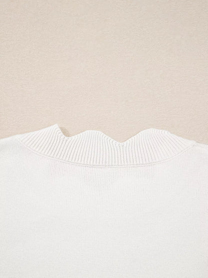 Floral Embroidered Scallop Hem Cropped Sweater