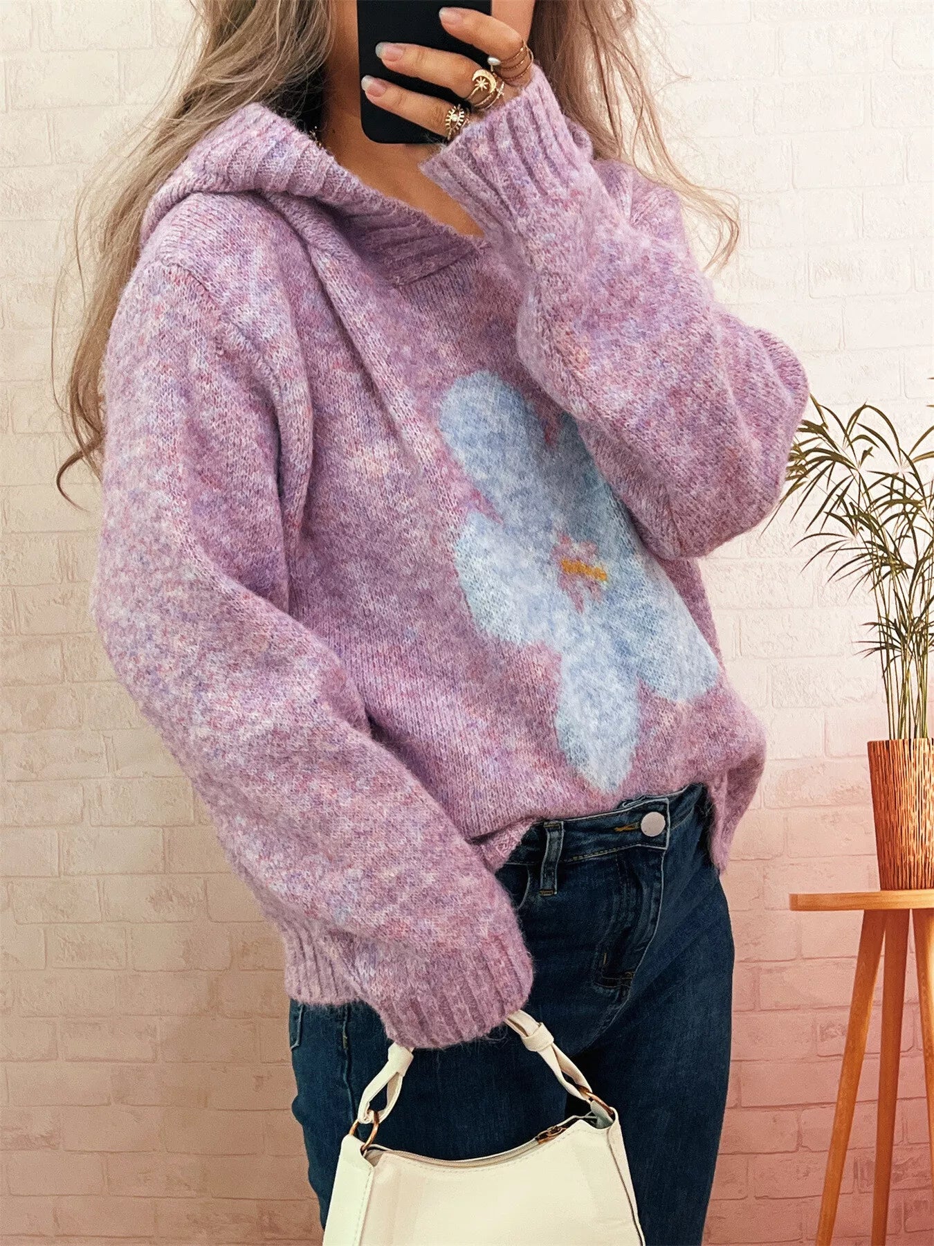 Flower Long Sleeve Hooded Sweater