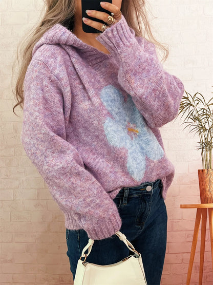 Flower Long Sleeve Hooded Sweater