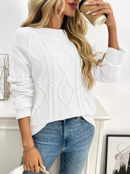 Cable Knit Round Neck Long Sleeve Sweater