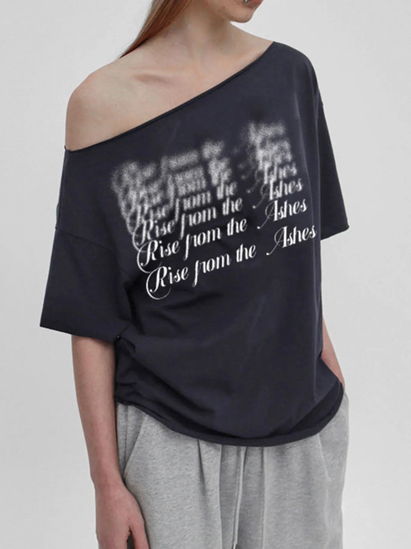 Letter Single Shoulder T-Shirt Dark Blue