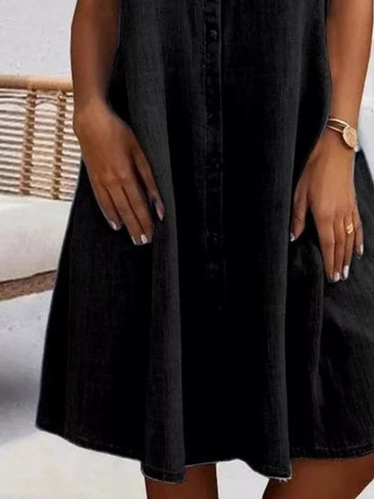 Full Size Button-Front Short Sleeve Denim Dress Plus Size