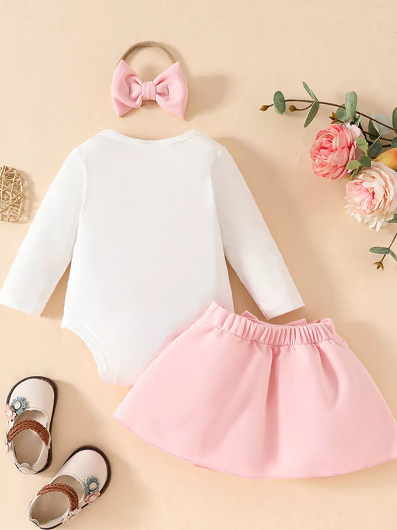 Children's Bowknot Bodysuit & Skirt & Headband 3-Piece Set