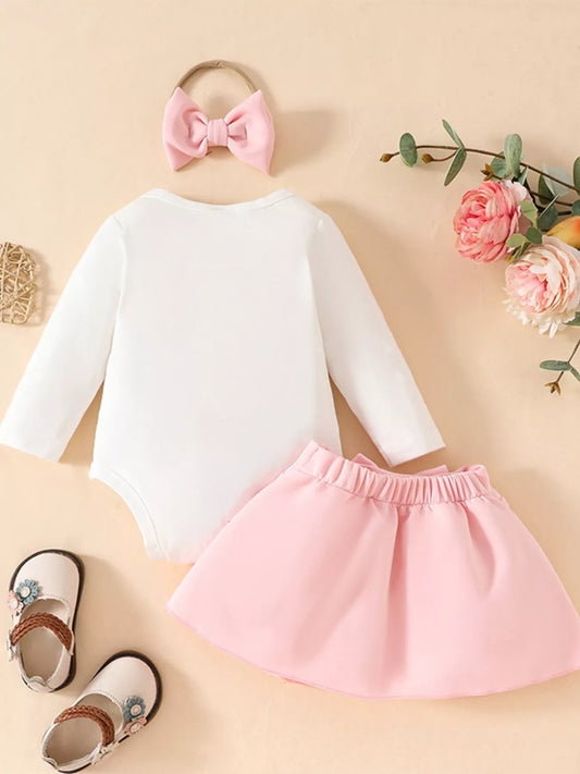 Children's Bowknot Bodysuit & Skirt & Headband 3-Piece Set
