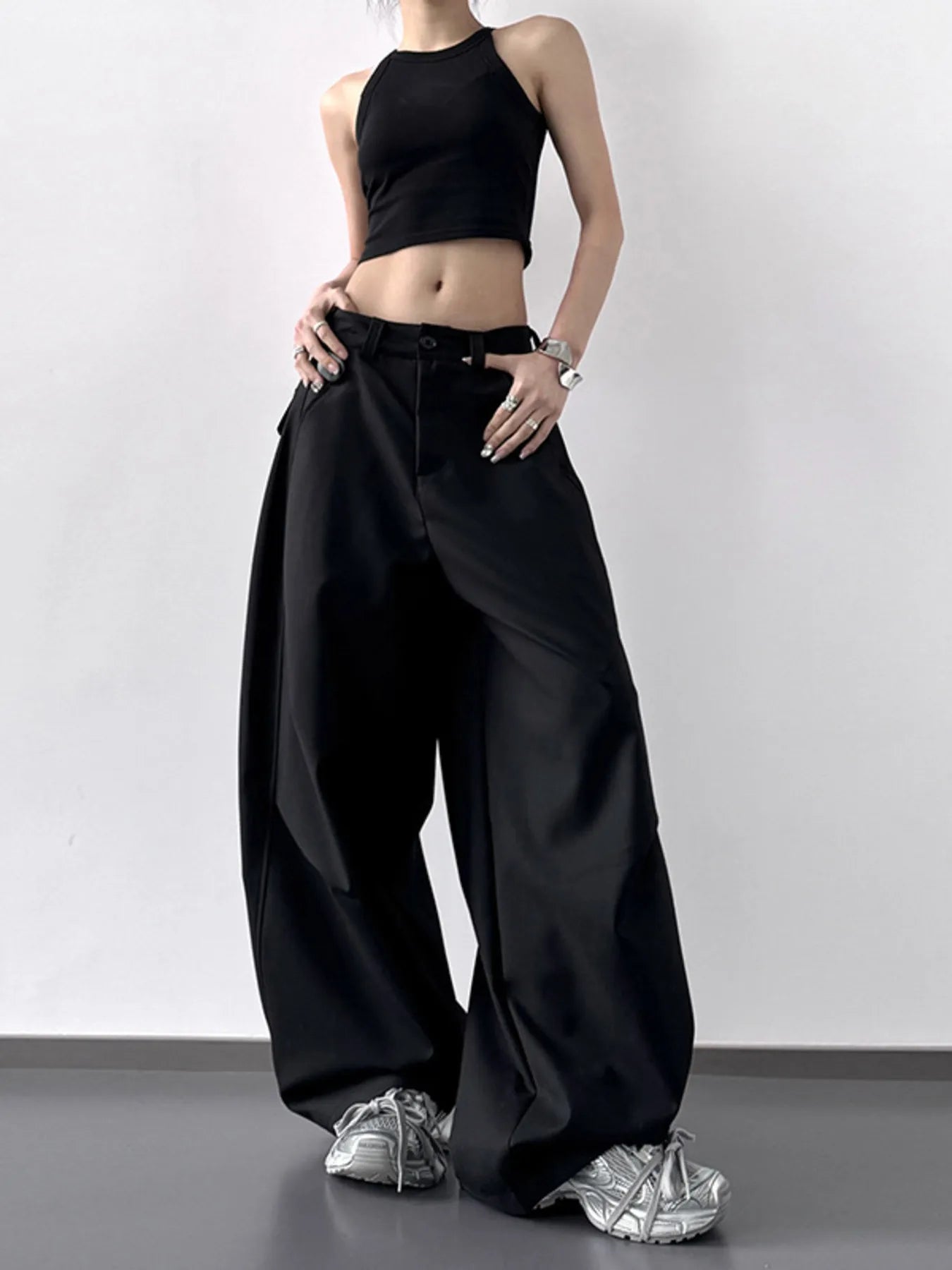 High Waisted Wide Leg Pants Black