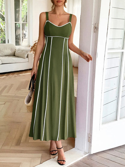 Contrast Wide Strap Midi Cami Dress Matcha Green