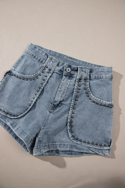 Studded Acid Wash Denim Shorts