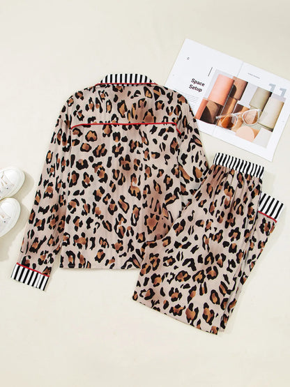 Leopard and Striped Trim Shirt and Pants Set