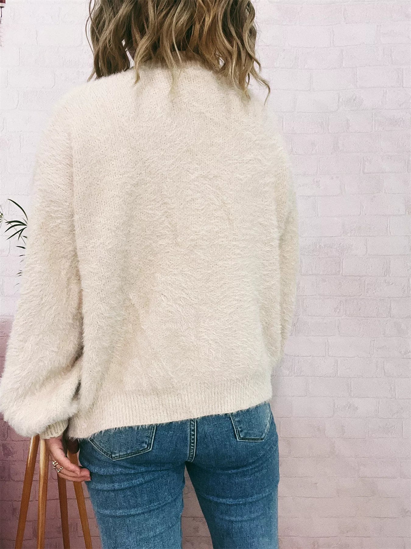 Fuzzy Button-Up Long Sleeve Cardigan
