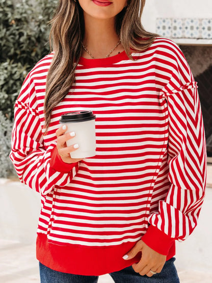 Stripe Exposed Seam Drop Shoulder Casual Top